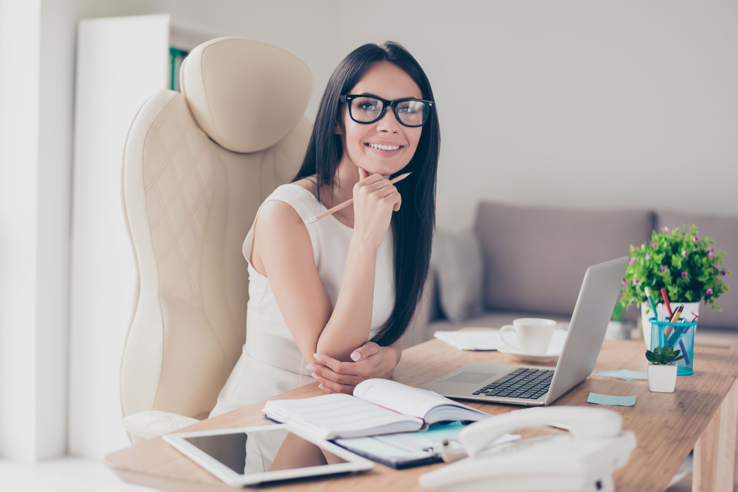 Woman's executive manager with elegant white dress